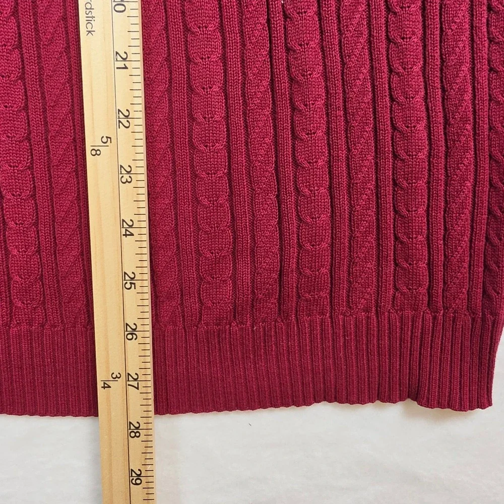 Preswick & Moore Mens Large Burgundy Red‎ Cable Knit Cotton V-Neck Sweater Vest